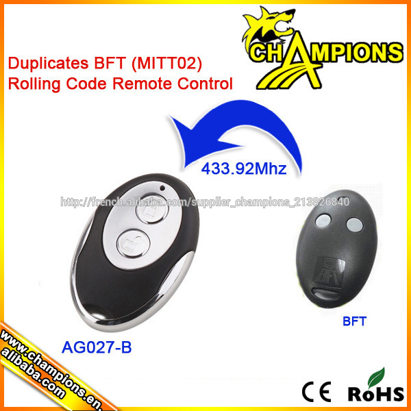Doublons BFT (MITTO 02) Rolling code de télécommande avec 433.92mhz AG-027B