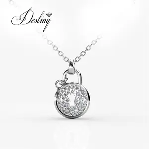 Premium Austrian Crystal Jewelry Sterling Silver / Brass Charm Heart Lock Necklace Locket Pendant Destiny Jewellery