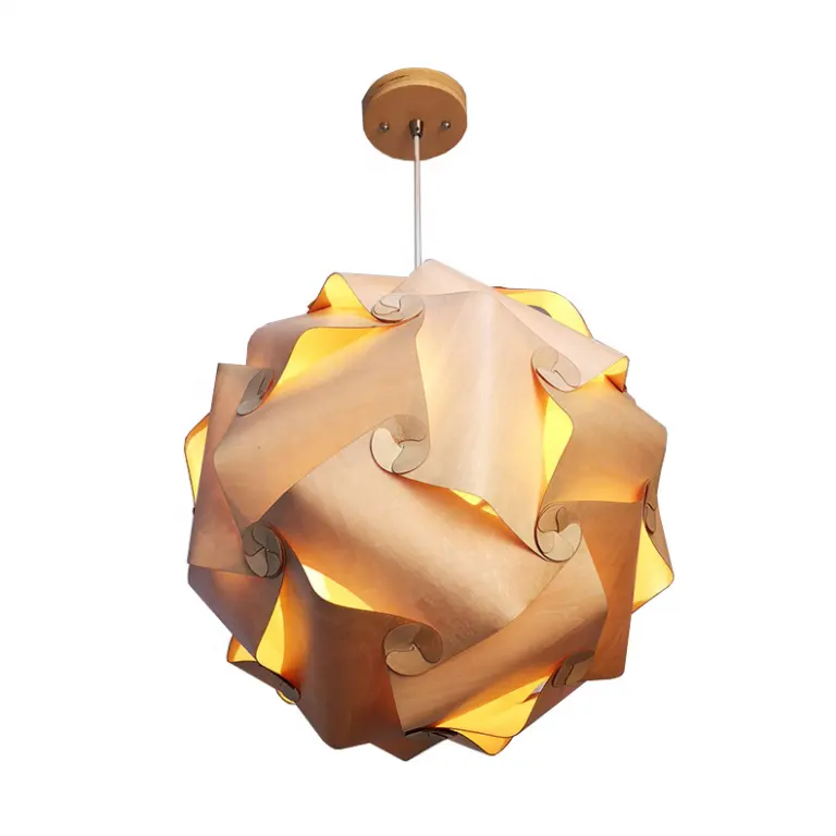 round italian design wood veneer decorating modern lustre ceiling light indoor led art flower pendant lamp