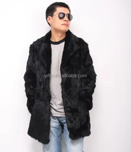 YR229 Design Clássico Preto Turn-down Collar Mens Rabbit fur coat