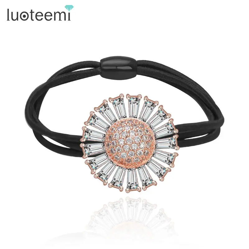 LUOTEEMI Yiwu Wholesale Jewelry Woman High Elastic Fashion Lovely Sunflower CZ Braid Headband