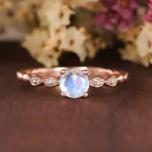 Wholesale 925 Sterling Silver Jewelry Simple Design Rose Gold Plated Daily Women Ring Natural Moonstone Ring