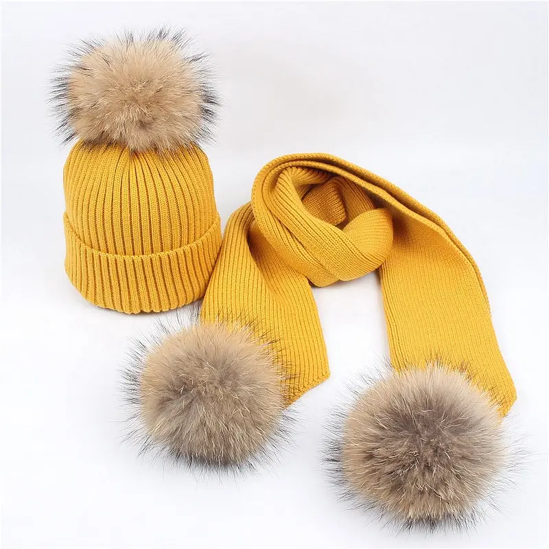엄마와 아기 가족 일치하는 모자 겨울 따뜻한 면화 뜨개질 비니 모자 두꺼운 뜨개질 스카프와 모자 세트