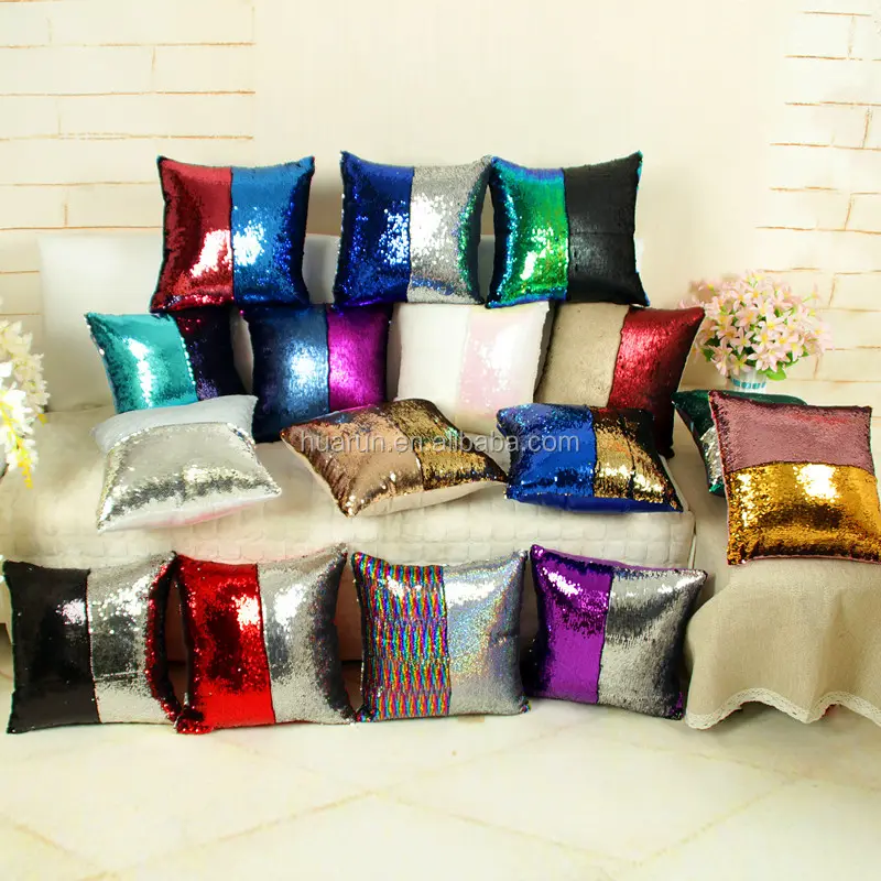 16 "DIY ev dekorasyon çizim yastık kapak Sparkle Sequins yastık kılıfı iki renk Shining pullu minder örtüsü