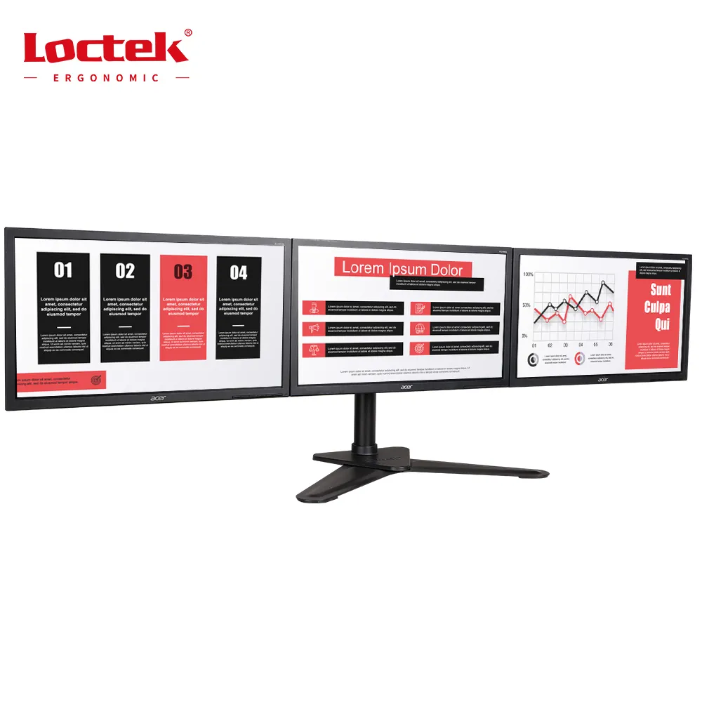 Freestanding Triple Multiple Arm Computer Monitor Stand Mounts Hold 3 Screens LOCTEK DLB123