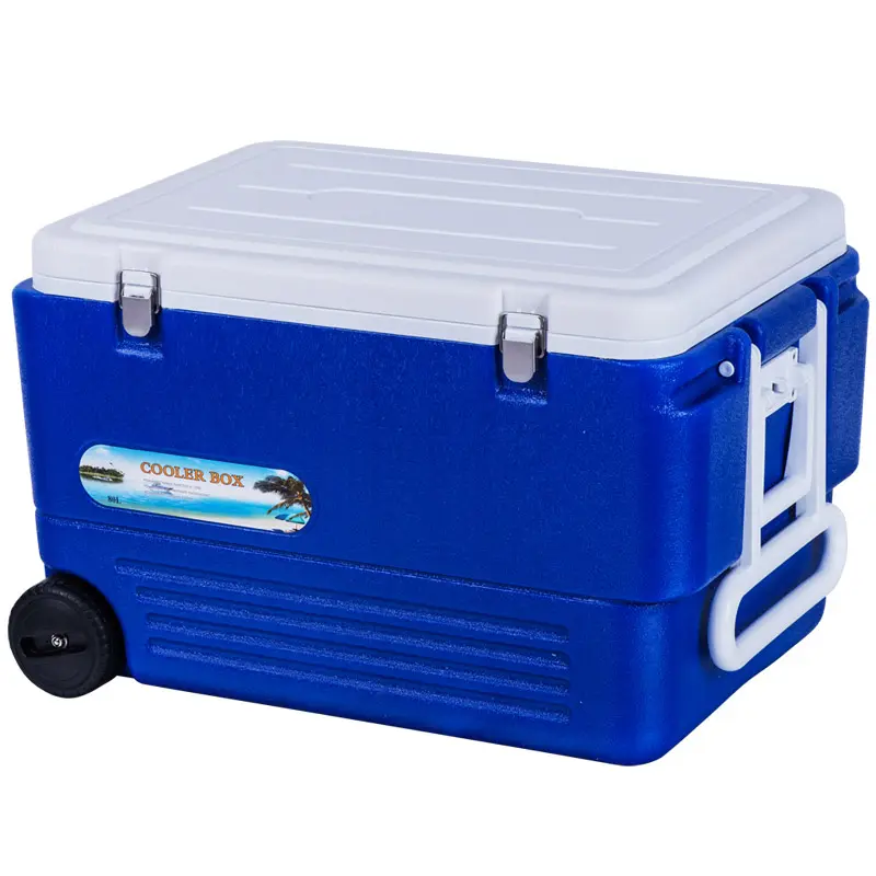 80 Liter Ijs Borst Wiel Blauw Vissen Party Koeler Grote Draagbare Plastic Roller Koelbox Met Wielen