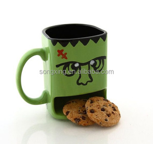 Taza de Leche con Forma de Cara de Monstruo, Tazas de Té, Portavasos para Galletas, Taza de Café de Cerámica con Bolsillo para Galletas, Regalos Promocionales de Dibujos Animados Blancos - Product Image 6