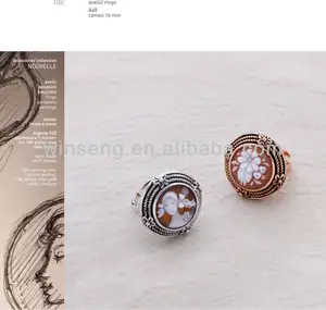 Grosir Perhiasan Mode 925 Perak Murni Cincin Cameo Elegan Peri dan Bunga Dibuat Di Italia A48 Cameo 16Mm