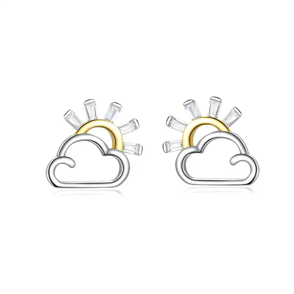 Qings Cloud & Sun Clip-on Orecchini Abbagliante CZ Donna Sole Della Vite Prigioniera Orecchini Regalo Di Compleanno per la Donna Ragazze e amante