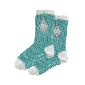 Vente en gros de chaussettes en tricot à imprimé animal-Chaussettes d'hiver antidérapantes pour femmes avec poignées en silicone, chaussettes floues à texture de pull OEM - Product Image 3