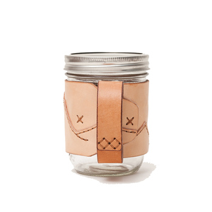Funda de Cuero Genuino para Tarro Mason con Asa Bordada de Montaña, Cubierta Aislante para Taza de Café, Estilo Vintage, Uso en Todas las Estaciones - Product Image 3