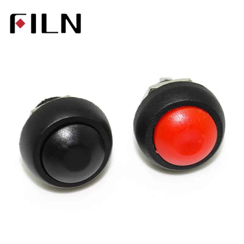 FILN New Arrival 12mm PBS-33B Plastic Momentary Normal Open Push button Switch red black cap