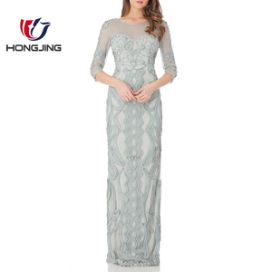 Soutache malla columna vestido malla Sheer/illusion top blusa volver zipperBack Raja estilo espalda escote redondeado 3/4 mangas - Product Image 3