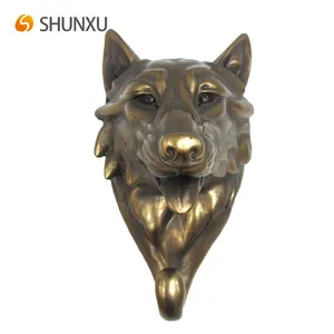 Wilde Tier Kopf Einzigen Wandhaken Aufhänger Wolf Kopf Form Rustikalen Faux Bronze Dekorative Wand Skulptur