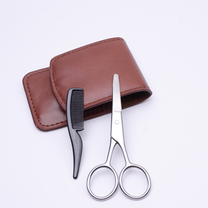 Bolsa de cuero de viaje para hombre de etiqueta privada de acero inoxidable preciso aseo bigote barba estilo de pelo peine de tijera - Product Image 2