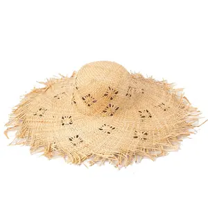 空心设计磨损大边缘软盘帽子 Raffia 草帽太阳帽为妇女