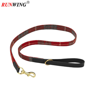 Correa de perro de mosquetón simple táctico de lujo con mango de cuero genuino de patrón sólido y Material de Tweed para caminar cómodo - Product Image 4