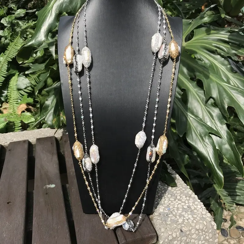 2019 Fashion Zircon Inlaid Sweet Water Pearl Strand Necklace