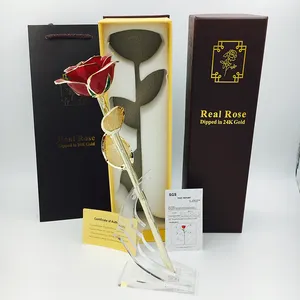 Cadeau pour la saint-valentin 999.9, 24K, rose naturelle plaqué or avec boîte cadeau et documents