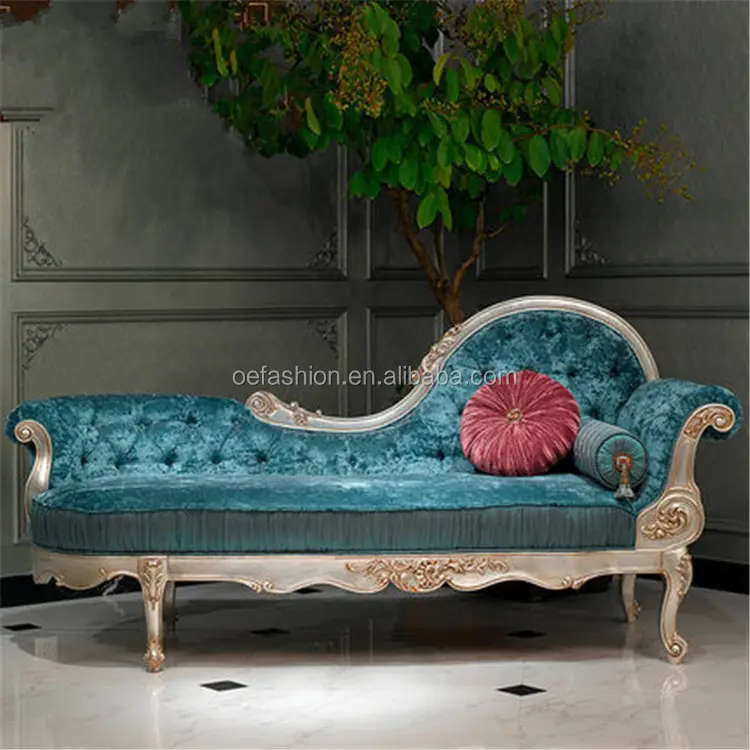 OE-FASHION de terciopelo verde antiguo francés, chaise lounge, conjunto de muebles de dormitorio clásicos