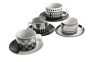 High Quality Porcelain Modern Black and White <b>Cup</b> & <b>Saucer</b> Set 4pcs WS1059-BD033-231KH-large - Product Image 3