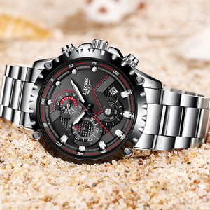 <span class=keywords><strong>Montre</strong></span> chronographe <span class=keywords><strong>LIGE</strong></span> LG9821 pour homme, entièrement en acier inoxydable, grand cadran noir, facile à lire, <span class=keywords><strong>montre</strong></span> à quartz analogique, <span class=keywords><strong>montre</strong></span> habillée pour homme - Product Image 5