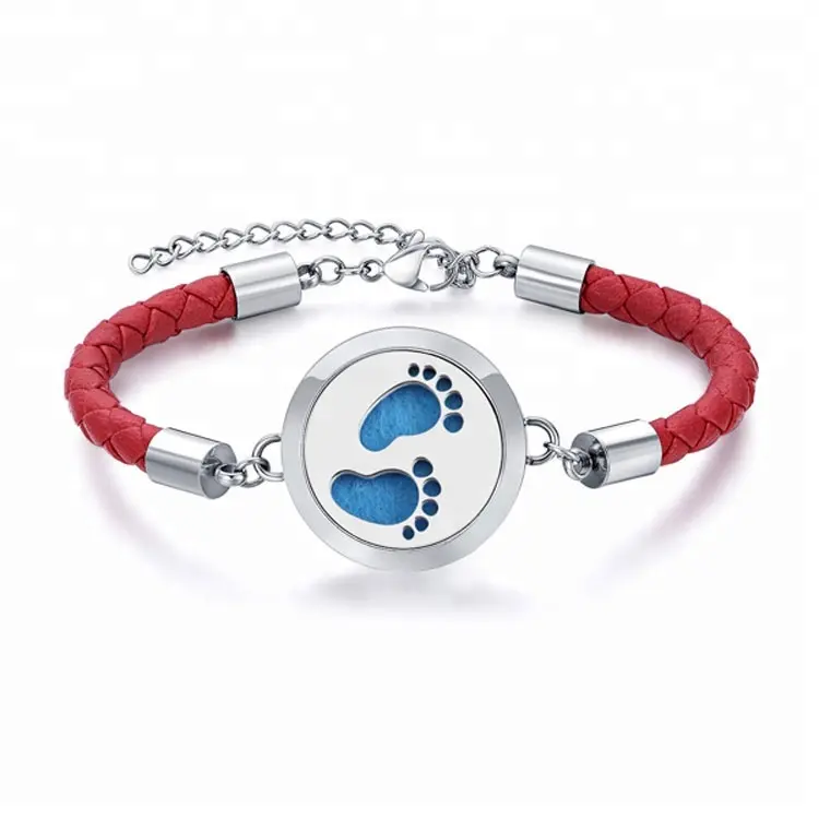 Marlary-pulsera de cuero con difusor de aceite esencial, ajustable, bonito Pie, medallón