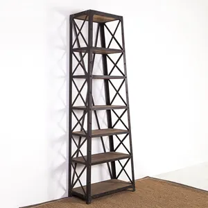 industrial vintage style metal iron furniture libray storage exhibition wooden warehouse magazine book shelf