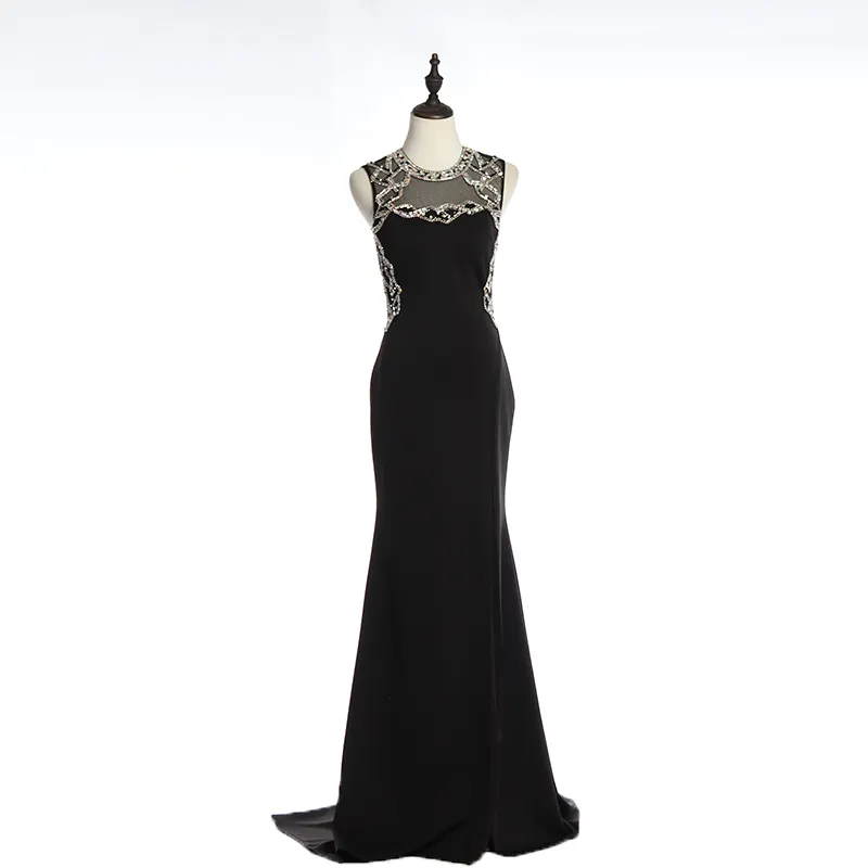 Women scoop neckline design mermaid ball gown long black evening dress