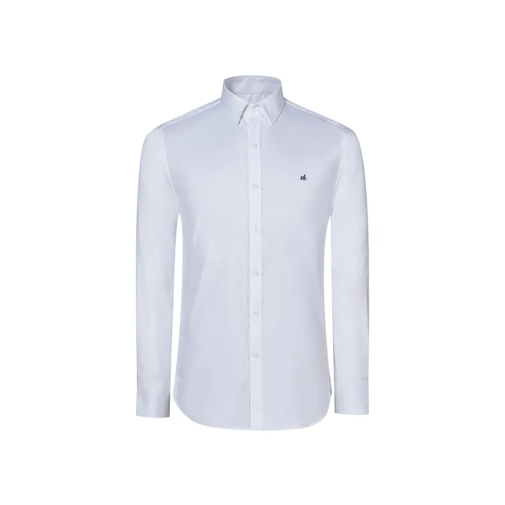 ODM-Camisa de algodón de manga larga con Logo personalizado, prenda de vestir, ajustada, color blanco