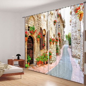 Cortina de ventana para sala de estar, diseño de edificio, 3D, estampado Digital, Hotel, opaca, confeccionada