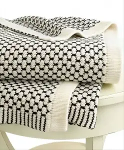 100% акриловая трикотажная ткань 50DB41, вафельное плетение, черно-белое детское трикотажное одеяло