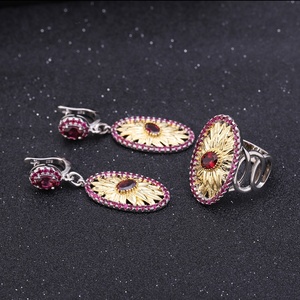 Abiding-Conjunto de joyería de plata de ley 925, hecho a mano, rodolita Natural, granate, anillo, pendiente, girasol, conjunto de joyería - Product Image 2