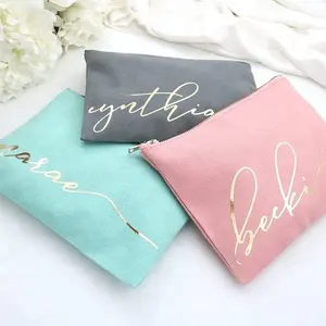 Tas Makeup Monogram Pribadi Tas Kosmetik Kustom Nama Teal Blush Pink Abu-abu Tas RIAS-Hadiah Teman Terbaik dari Pabrik