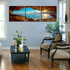 Paisaje marino con la salida del sol naturaleza foto lienzo pintura grande reloj de pared para la foto impresión salón