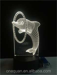 Luz creativa de la noche del LED que destella 3D lámpara de la ilusión del delfín del delfín del LED - Product Image 3