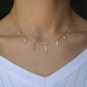 Flash Cz lightning Charm Necklace Gold Plated <strong>Summer</strong> Beach Design Chain Statement <strong>Jewelry</strong> - Product Image 2