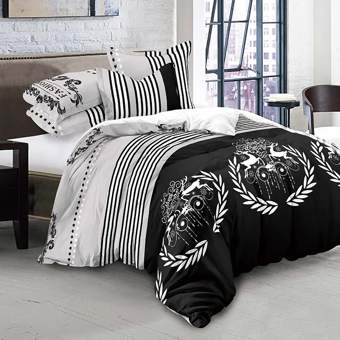 Custom flower design black and white Duvet Cover Bedding Set