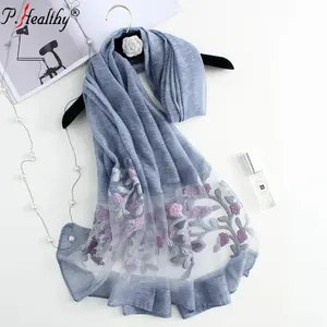 2019 New Arrival Pure Color Scarves Women Malaysia Lightweight Lace Silk Scarf