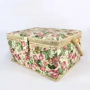 Cesta de costura grande estampada floral, artesanal, clássica, estilo europeu, vintage, com alta qualidade, todos os acessórios, caixa de armazenamento de costura