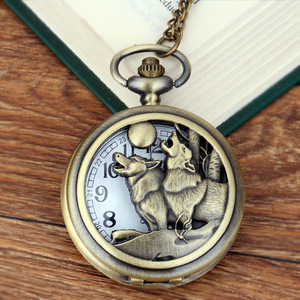 Classico Doppio Lupo di Bronzo Dell'annata Delle Donne Degli Uomini Antico Modello Cava Retrò Lupo Orologio da Tasca - Product Image 4