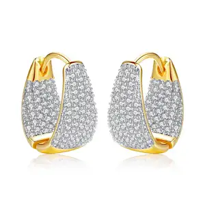 LUOTEEMI Grace Refinement Fashion Gold Color Clear Stud Earrings Paved Micro A AA Cubic Zircon Ear Hoop Jewelry for Women