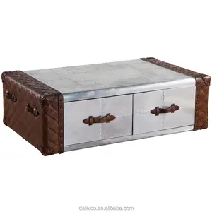 Home Living Room Decorative Vintage Aluminum Aviation Storage Trunk