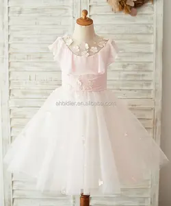 透明领波西米亚沙滩粉色雪纺蕾丝薄纱婚纱花童礼服公主生日派对礼服学步女婴礼服