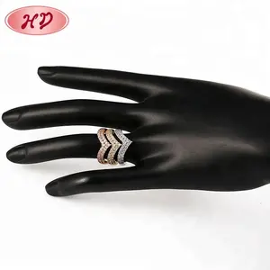 Pear Shape Diamond Rings Jewelry Women Tri Color Rose Gold Stackable Rings