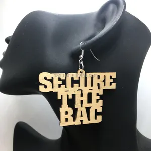 Unfinished Laser Cut Secure The Bag Wood Earrings