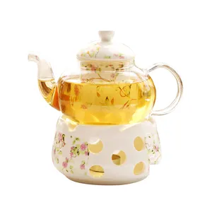 Elegant Flora Ceramic Glass Fruit Tea Teapot with Warmer