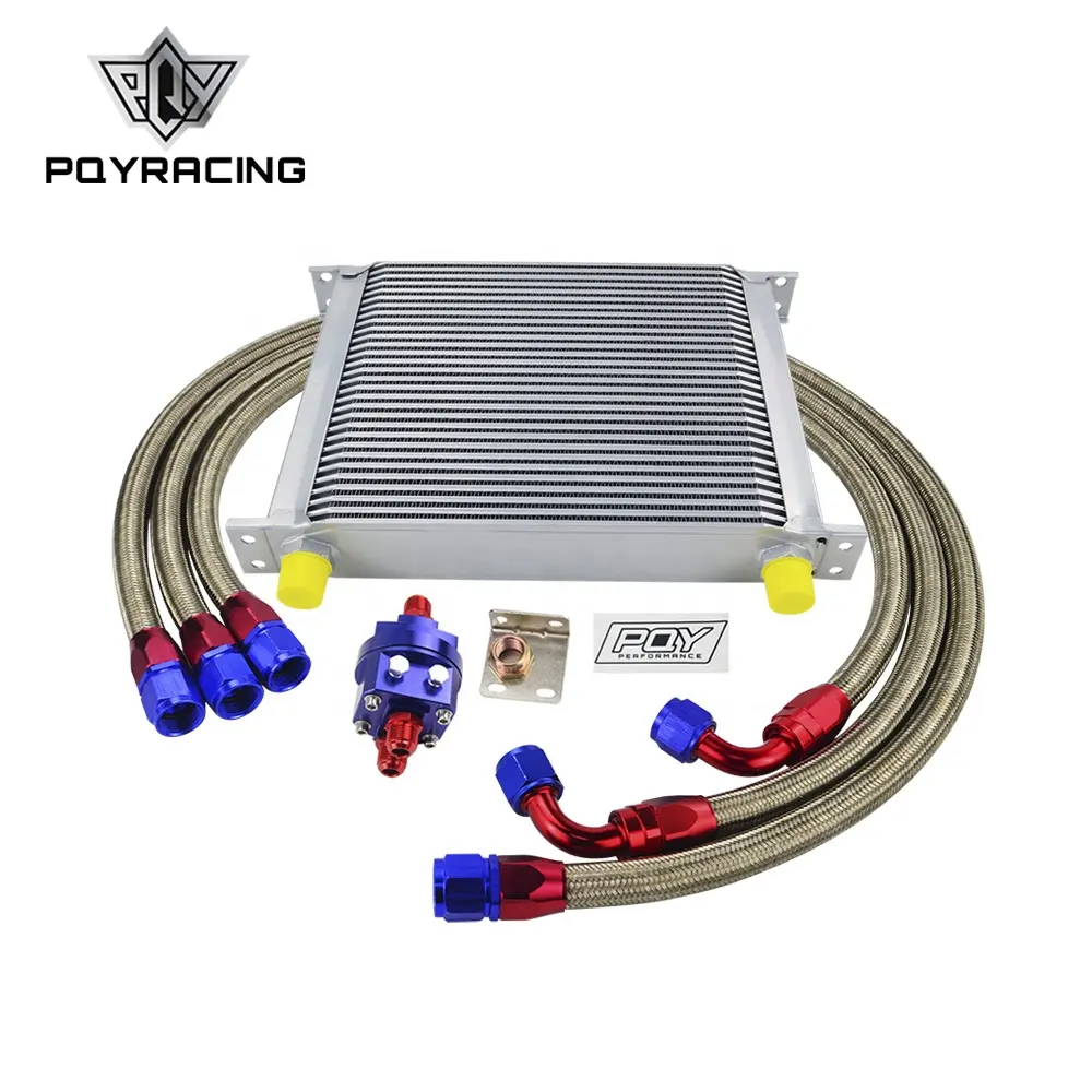 UNIVERSAL OIL COOLER 30 ROWS AN10 OIL COOLER KIT +OIL FILTER ADAPTER + NYLON STAINLESS STEEL BRAIDED HOSE W/ PQY STICKER+BOX