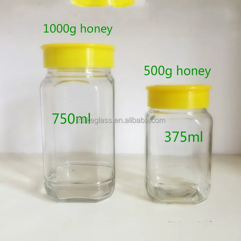 octagon shape 750ml 375ml 500g 1000g glass honey jar with plastic lid