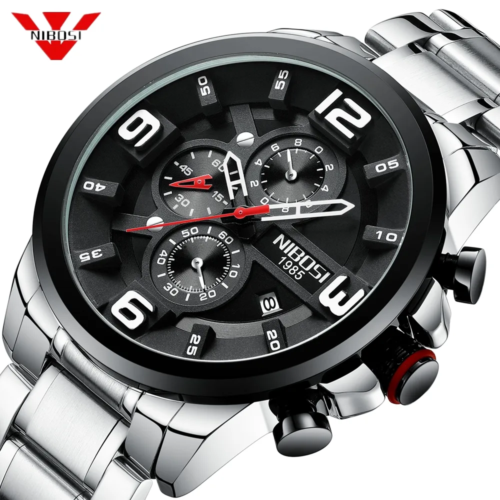 NIBOSI — montre de luxe à quartz pour hommes, grand cadran, marque de sport créative, bracelet en acier inoxydable, 2336